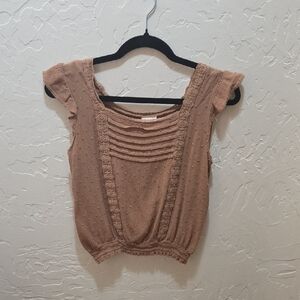 3/$10 Chic Ruffled Cap Sleeve Blouse - Tan
